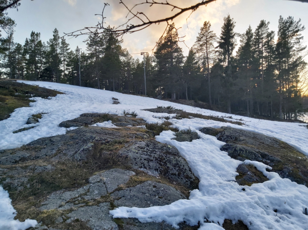 Pulkabacke med belysningsstolpar