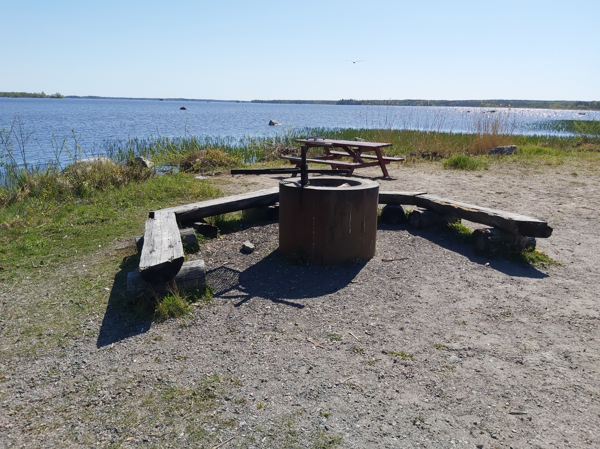 Grillplatsen med bänkbord i bakgrunden