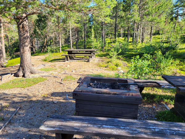 Eldstaden med bänkbord i bakgrunden